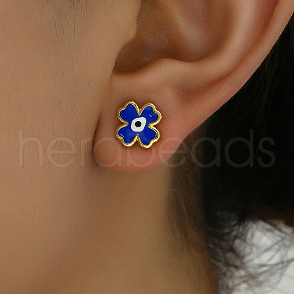 Blue Evil Eye Flower Stud Earrings BZ0059-1