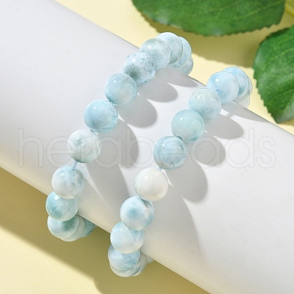 Round Natural Hemimorphite Beaded Stretch Bracelets for Men Women BJEW-B136-01C-1