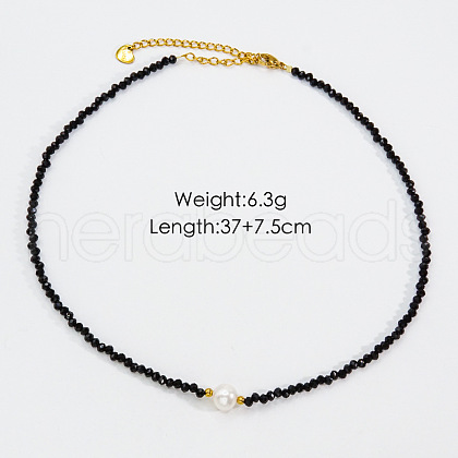 Handmade Natual Pearl & Natural Black Onyx(Dyed & Heated) & Shell Beaded Necklaces XL1709-11-1
