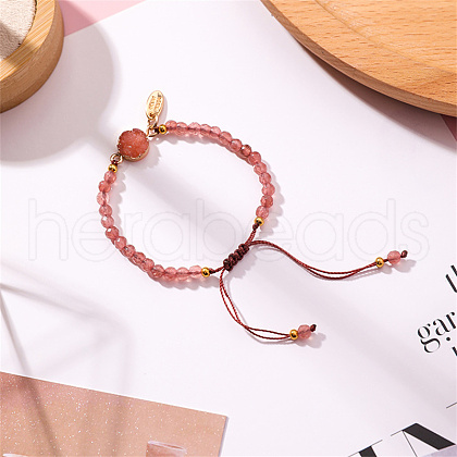 Synthetic Cherry Quartz Glass Beads Braided Bead Bracelets BS7739-1-1