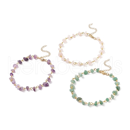 Gemstone Chips Beaded Anklet with 304 Stainless Steel Chains for Women X-AJEW-AN00497-1