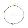Natural Shell Flower with Evil Eye & Glass Seed Beaded Necklace Stretch Bracelet SJEW-JS01248-3
