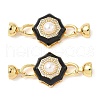 Flower Brass Micro Pave Clear Cubic Zirconia Fold Over Clasps KK-U059-43G-1