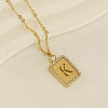 304 Stainless Steel Micro Pave Clear Cubic Zirconia Rectangle with Hollow Letter Pendant Necklaces FS-WGAE794-14-1
