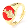 Adjustable Real 18K Gold Plated Brass Enamel Finger Ringss RJEW-L071-33G-3