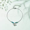 304 Stainless Steel Bees Charm Anklet with Round Natural White Jade Beads for Women AJEW-AN00498-02-2