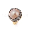 Mother's Day Jewellery Round Natural Abalone Shell & Freshwater Pearls Finger Ring RJEW-C090-03G-1