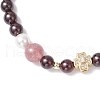 Round Natural Grade AAAA Garnet Strawberry Quartz Beads Stretch Bracelets BJEW-JB11825-01-3