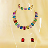 Alloy & Glass Rectangle Link Chain Necklaces & Bracelet & Dangle Earrings Sets FS-WGC2D75-02-2