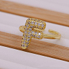 Brass Micro Pave Clear Cubic Zirconia Initial Cuff Rings FS-WGB210B-07-1