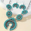 Bohemia Western Squash Blossom Synthetic Turquoise Statement Necklace & Dangle Earrings Sets FS-WGF8C18-03-1