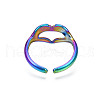 Ion Plating(IP) Rainbow Color 304 Stainless Steel Heart Gesture Open Cuff Ring for Women RJEW-S405-260M-3