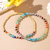 2Pcs Natural Amethyst & Purple Garnet & Lapis Lazuli & Malaysia Jade & Garnet & Dyed Blue White Jade & Peridot & Cubic Zirconia & Glass Round Beads Stretch Bracelets for Women QR6473-3