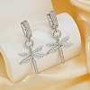 Elegant Brass Clear Cubic Zirconia Dragonfly Hoop Earrings FN5869-2-1