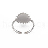 304 Stainless Steel Flat Round with Initial Letter Open Cuff Ring for Men Women RJEW-S405-246P-F-2