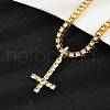 Alloy Full Crystal Rhinestone Inverted Cross Pendant Necklaces NJEW-P333-01G-1