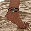 3Pcs Glass Seed Beaded & Starfish Synthetic Turquoise Stretch Anklets for Beach WGF8999-01-1