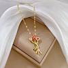 Balloon Bear 202 Stainless Steel Micro Pave Clear Cubic Zirconia Red Enamel Pendant Necklaces for Women FS-WG836D1-01-5