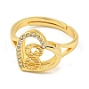 Heart with Letter Rack Plating Brass Micro Pave Cubic Zirconia Adjustable Rings for Women RJEW-I105-06G-S-2