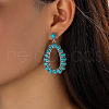 Alloy & Synthetic Turquoise Nuggets Pendant Necklaces & Teardrop Stud Dangle Earrings & Multi-layer Feather Bracelets Sets FS-WG989B2-01-3