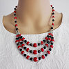 Ethnic Style Alloy & Dyed Synthetic Turquoise Round Beaded 3 Layer Bib Necklaces FS-WGD33AA-04-1