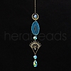 Natural Agate Piece & Metal Evil Eye Moon Hanging Ornaments PW-WG66301-07-1