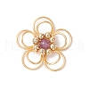4Pcs 4 Styles Natural Amethyst & Quartz Crystal & Green Aventurine & Carnelian Round Copper Wire Wrapped Flower Pendants PALLOY-TA00258-3