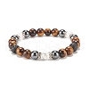 Natural Gemstone & Lava Rock & Howlite & Synthetic Hematite Round Beaded Stretch Bracelet BJEW-JB08180-4