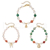 3Pcs Natural Striped Agate & Quartz Crystal & Shell Pearl Round Beads Stretch Bracelets BJEW-JB11916-2