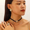 Spiral Round Alloy with Imitation Leather Choker & Stud Earring & Ring Sets for Women FS-WG641D5-05-2