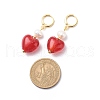 Red Glass Heart with Natural Pearl Dangle Leverback Earrings EJEW-TA00129-4