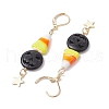 Halloween Candy Corn Handmade Lampwork & Black Pumpkin Synthetic Turquoise Leverback Dangle Earrings EJEW-JE05872-5