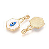 Brass Pave Natural Shell Hexagon Pendants KK-N258-06G-2