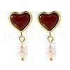 Heart 304 Stainless Steel Red Agate Dangle Stud Earrings EJEW-M065-02G-1
