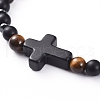 Unisex Natural Tiger Eye Stretch Bracelets BJEW-JB04945-02-2