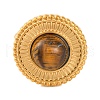 Flat Round Natural Tiger Eye Finger Rings RJEW-Q822-02G-03-2