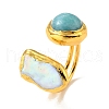 Half Round Natural Pearl & Amazonite Nugget Open Cuff Ring RJEW-F125-01G-4