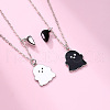 2Pcs Ghost Alloy Black & White Enamel Split Pendant Best Friend Necklaces with Heart Magnetic Clasps FS-WG095C9-01-3