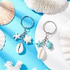 Synthetic Turquoise with Natural Mixed Cowrie Shell Keychain KEYC-JKC01265-1