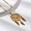 Bohemian 304 Stainless Steel Snowflake Woven Web/Net with Feather Pendant Necklaces NJEW-P327-07G-A-3