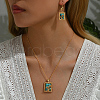 Rectangle Synthetic Turquoise Dangle Earrings & Pendant Necklaces Set YJ4866-3