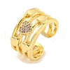 Brass Micro Pave Clear Cubic Zirconia Heart Open Cuff Ring for Women RJEW-M173-09A-G-1