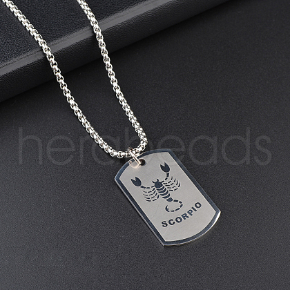 Rectangle with Constellation Alloy Pendant 316L Surgical Stainless Steel Chain Necklaces WG3A89F-11-1