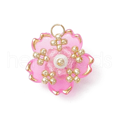 Handmade Glass Seed Beaded Sakura Pendants PALLOY-MZ00763-02-1
