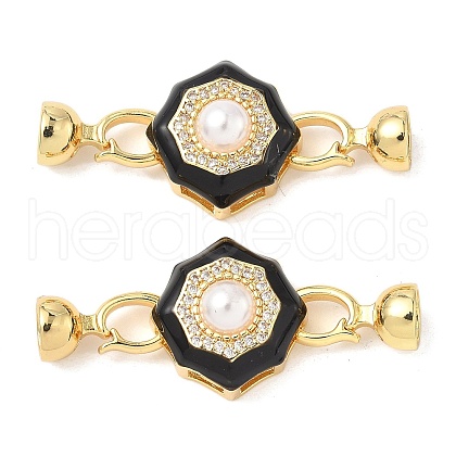 Flower Brass Micro Pave Clear Cubic Zirconia Fold Over Clasps KK-U059-43G-1