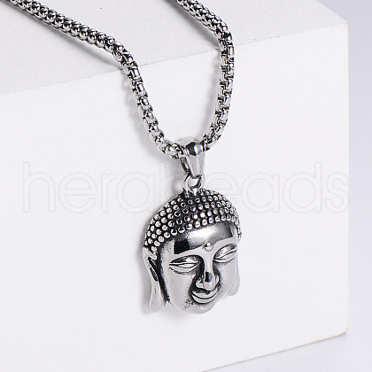 Buddha Head 304 Stainless Steel Pendant Necklaces FS-WG9340E-01-1