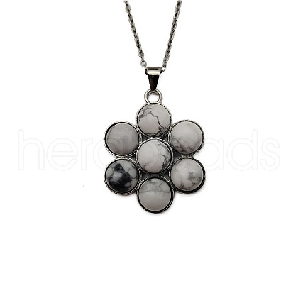 Natural Black Silk Stone/Netstone Flower Pendant Necklace FO7861-3-1