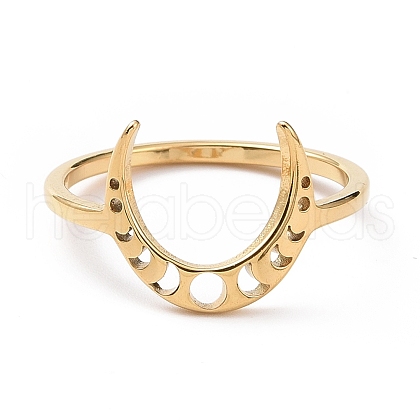 201 Stainless Steel Moon Phase Finger Ring for Women RJEW-A006-07G-1-1