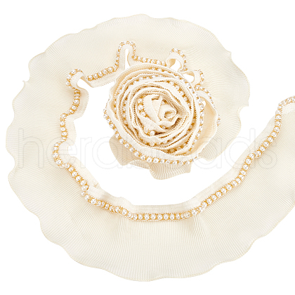 5 Yards Resin and Chiffon Ruffled Lace Trim OCOR-WH0090-95-1