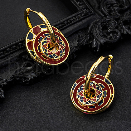 Flat Round Brass Enamel Hoop Earrings FS-WGAAD75-01-1